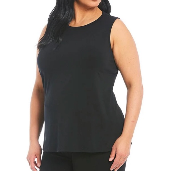 Ali Miles Crepe Lux Crew Neck Sleeveless Tank Top Shell Black Size 2X Neutral - Picture 1 of 12